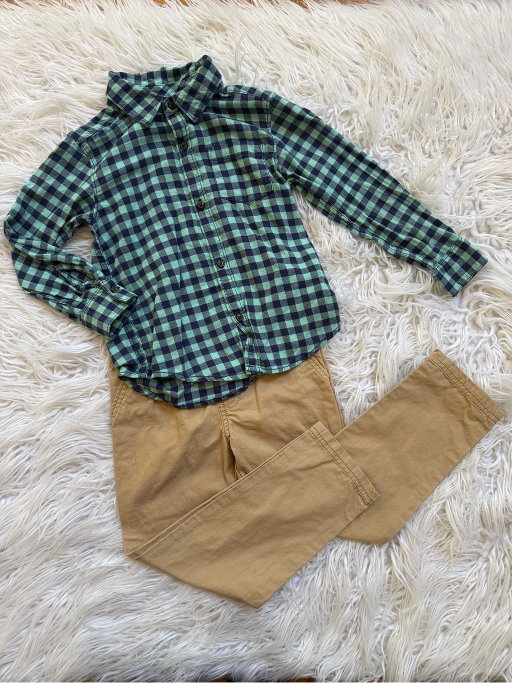 Carter's Green and Navy Plaid Button-Down Shirt